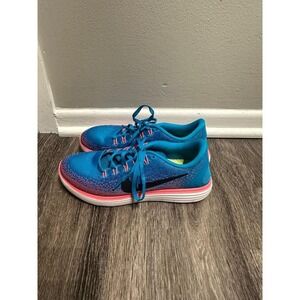 Nike Free RN Flyknit 2017 Running Shoes Bright Blue Pink Womens Size 9
